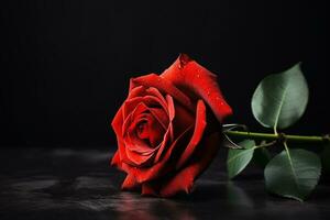 ai généré portrait de une rouge Rose sur une foncé arrière-plan, magnifique fleur, génératif ai photo