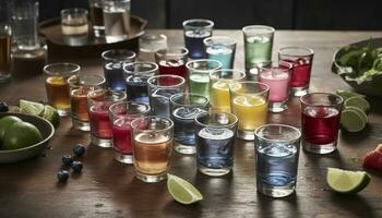 ai généré cocktail verre rempli avec coloré fruité Tequila, rafraîchissant été boisson généré par ai photo