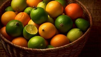 ai généré Frais des fruits et légumes, une coloré panier de en bonne santé abondance généré par ai photo