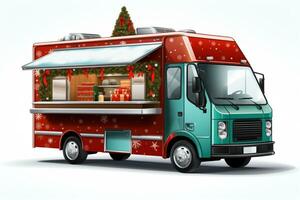 ai généré minimaliste Noël nourriture un camion isolé sur une blanc Contexte photo
