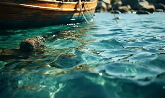 ai généré bateaux dans vert océan l'eau photo