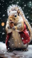 ai généré mignonne koala rouge Père Noël chapeau Contexte neige carte postale duveteux animaux cadeau rouge hiver photo