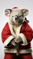 ai généré mignonne lapin lièvre rouge Père Noël chapeau Contexte neige carte postale duveteux animaux cadeau rouge hiver photo