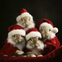 ai généré mignonne cerf rouge Père Noël chapeau Contexte neige carte postale duveteux animaux cadeau rouge hiver photo