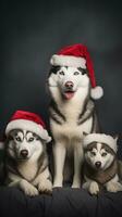 ai généré mignonne chien chiot avec Noël cadeau des boites concept photo affiche joyeux présent rouge Nouveau année