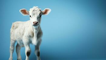 ai généré mignonne agneau pâturage dans vert Prairie sur une ferme généré par ai photo