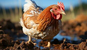 ai généré mignonne porcelet pâturage sur vert prairie, à la recherche à Marguerite généré par ai photo