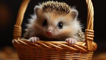 ai généré mignonne hérisson séance sur herbe, alerte dans l'automne forêt généré par ai photo