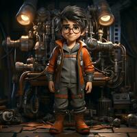 ai généré 3d dessin animé de une machinist photo