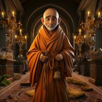 ai généré 3d dessin animé de une moine photo
