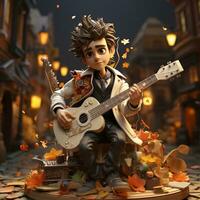 ai généré 3d dessin animé de une musicien photo