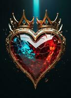 ai généré la créativité cristal cœur avec d'or couronne content la Saint-Valentin journée fond d'écran photo