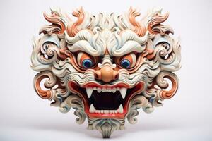 ai généré barong masque sur blanc Contexte. traditionnel balinais Danse masque. savoir-faire et culturel de Bali. dragon masque. symbole de Puissance et mystère. parfait pour voyage, art, culturelà thème projet photo