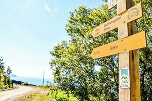 une en bois signe montrer du doigt à le direction de le Piste photo