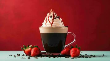 ai généré délicieux fraise Dalgona café et crème photo
