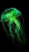 ai généré vert embrasé néon méduse photo