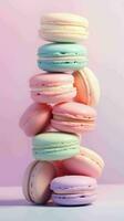 ai généré magnifique pastel coloré crème rempli français macrons photo