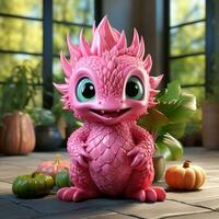 ai généré 3d dessin animé réaliste mignonne dragon fruit photo