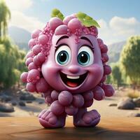 ai généré 3d dessin animé réaliste mignonne les raisins photo