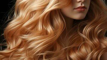 ai généré magnifique longue cheveux. beauté femme avec luxueux tout droit blond cheveux photo