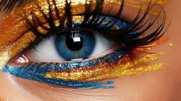 vibrant or et coloré œil maquillage avec complexe détails photo