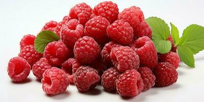 ai généré Frais mûr framboise sur blanc arrière-plan, juteux et savoureux fruit, en bonne santé nourriture photo