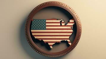 américain drapeau sur Etats-Unis carte dans cercle abstrait Contexte. génératif ai photo