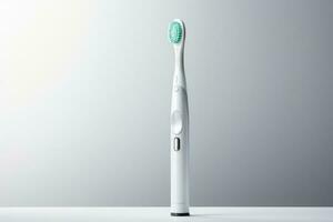 ai généré électrique routine hygiène oral santé Plastique brosse à dents se soucier dentaire en bonne santé bleu outil photo