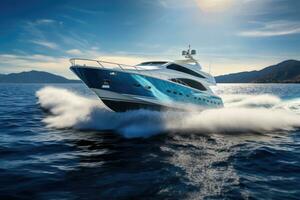 ai généré moteur Puissance privé Voyage loisir luxe yacht les vacances périple nautique riches photo