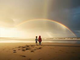 ai généré mode de vie la nature l'eau vague ciel vacances famille loisir mère enfant en plein air mer les filles photo