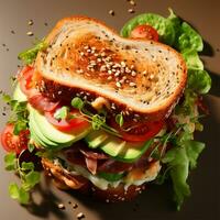 ai généré sandwich avec Avocat et légumes, rapide casse-croûte - ai généré image photo