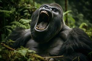 ai généré en danger animaux visage forêt gorille sauvage mammifère Ouganda la nature jungle chimpanzé singe photo