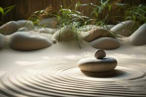 ai généré Zen harmonie des pierres concept calme bouddhisme relaxation esprit simplicité jardin Roche le sable photo
