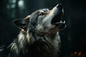 ai généré chien forêt mammifère portrait animal de compagnie la nature national sauvage race fourrure animal Loup prédateur photo