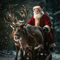 ai généré joyeux Noël magnifique Père Noël claus équitation généré par ai photo