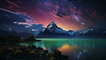 ai généré majestueux Montagne de pointe reflète étoilé nuit dans tranquille Arctique paysage généré par ai photo
