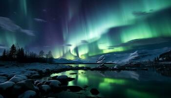 ai généré majestueux Montagne intervalle illuminé par étoilé nuit, tranquille scène généré par ai photo