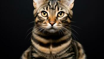 ai généré mignonne chaton avec rayé fourrure en regardant, espiègle et curieuse généré par ai photo