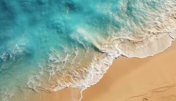 ai généré le coucher du soleil plus de le tranquille littoral, vagues s'écraser sur sablonneux rivages généré par ai photo