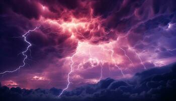 ai généré spectaculaire ciel, foncé nuit, orage, majestueux montagnes, humide herbe généré par ai photo