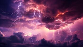 ai généré spectaculaire ciel, foncé nuit, orage, majestueux montagnes, humide herbe généré par ai photo