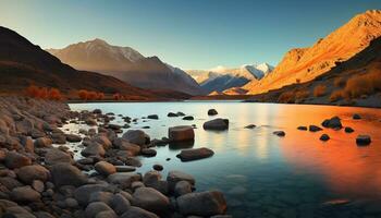 ai généré majestueux Montagne de pointe reflète dans tranquille eau, la nature beauté généré par ai photo