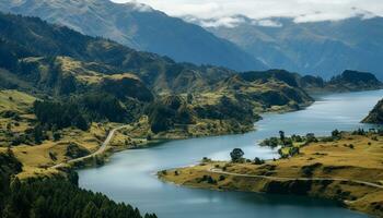 ai généré majestueux Montagne intervalle reflète dans tranquille eau, mettant en valeur Naturel beauté généré par ai photo