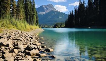 ai généré majestueux Montagne intervalle reflète dans tranquille eau, mettant en valeur Naturel beauté généré par ai photo