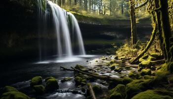 ai généré majestueux Montagne gamme, écoulement eau, tranquille scène, la nature beauté généré par ai photo