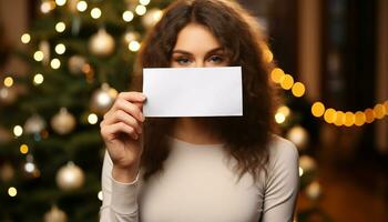 ai généré brillant or ornement brille, éclairant de fête Noël arbre décor généré par ai photo