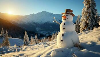 ai généré souriant homme dans hiver, célébrer avec neige, cadeau, et joie généré par ai photo