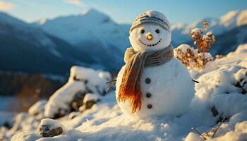 ai généré souriant homme dans hiver, célébrer avec neige, cadeau, et joie généré par ai photo