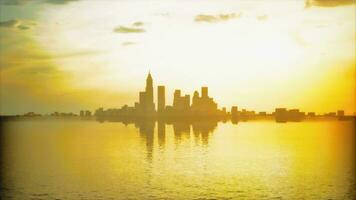 mystique panoramique vue de affaires baie avec violet lever du soleil photo
