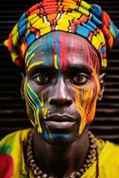 coloré portrait de africain homme , ai généré photo